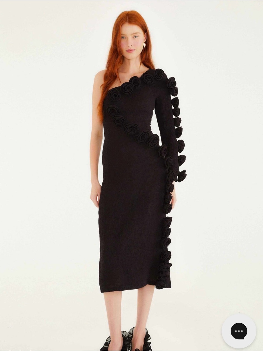 NWT Farm Rio Black 3-D Rose One-Shoulder Appliqué Dress XL